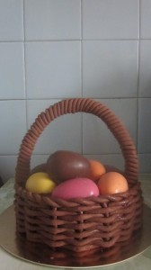 Пасхальная корзина с шоколадными яйцами